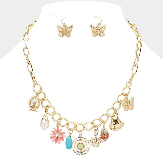 Wona Trading Necklace Heart Enamel Flower Pearl Ice