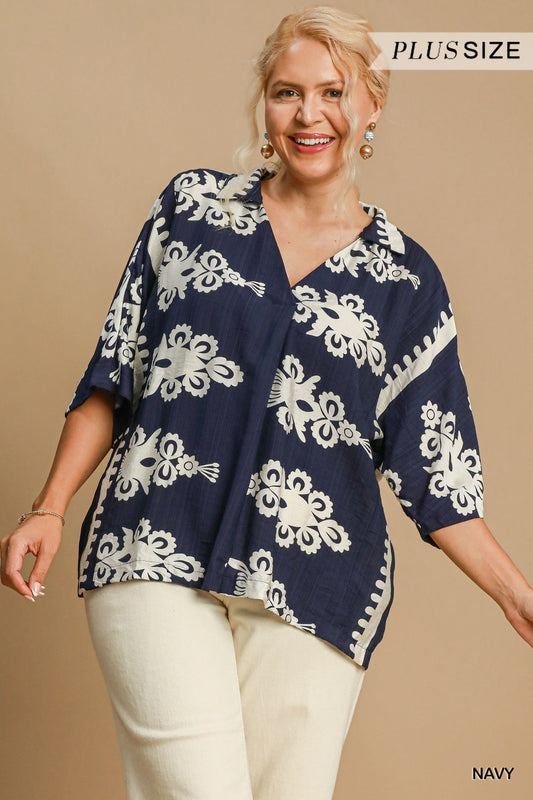 Umgee Women Top Plus Print Top