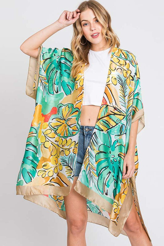 Wona Trading Women's Tops Leaves Kimono Poncho