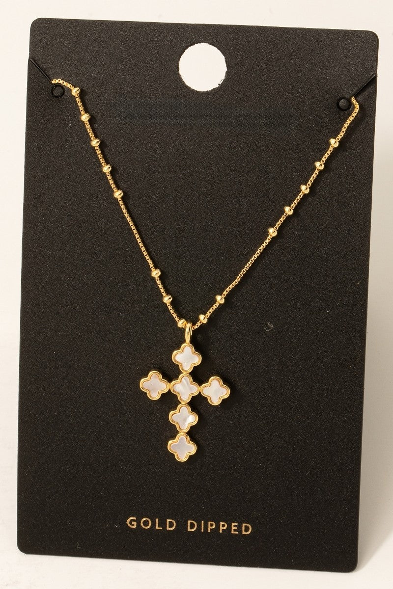 Fame Accesories Necklace Of Pearl Clover Cross Pendant