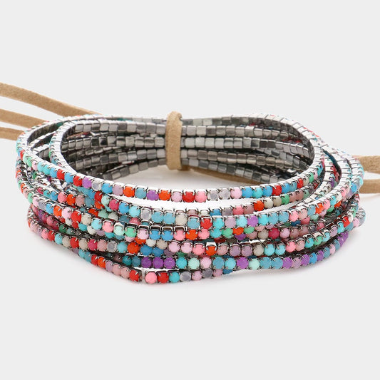 Wona Trading Bracelets Rhinestone Layered Stretch Bra