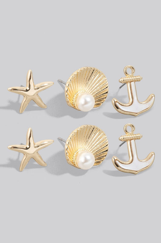 Fame Accesories Earrimgs Ocean Theme Stud Earrings Set