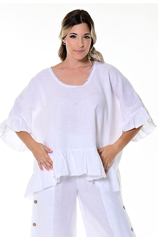 JMP Fashion Women's Tops Solid Sleeve Ruffle