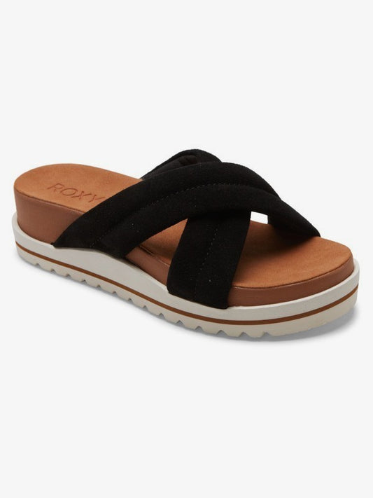 Roxy Sandals Suede Cross-Over Strap Slide